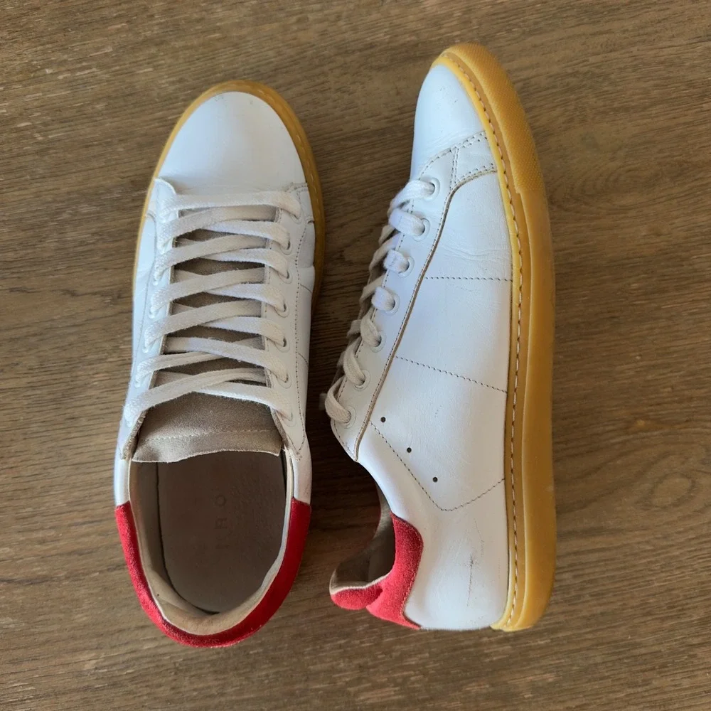 IRO Prissy‎ Leather Sneakers-Red Suede Trim-Low Top Lace Up Rubber Sole-Size 38